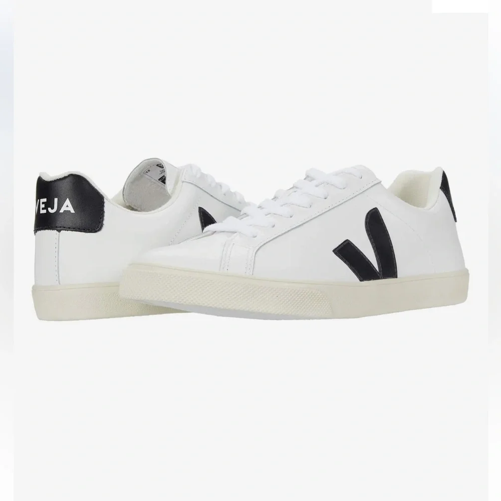 Veja White Leather Sneakers with Black V Accents